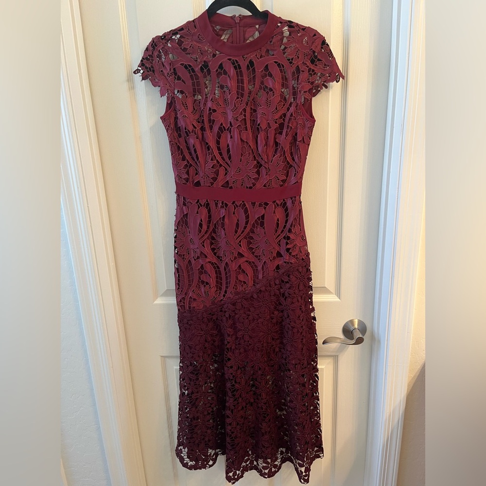 ANTONIO MELANI Macie Lace Burgundy Cap Sleeve Dress - Picture 2 of 6